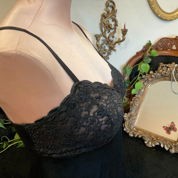 Vintage Olga Floral Lace Bodice Nightgown Sleeeveless Size 32 Black - Picture 7 of 9